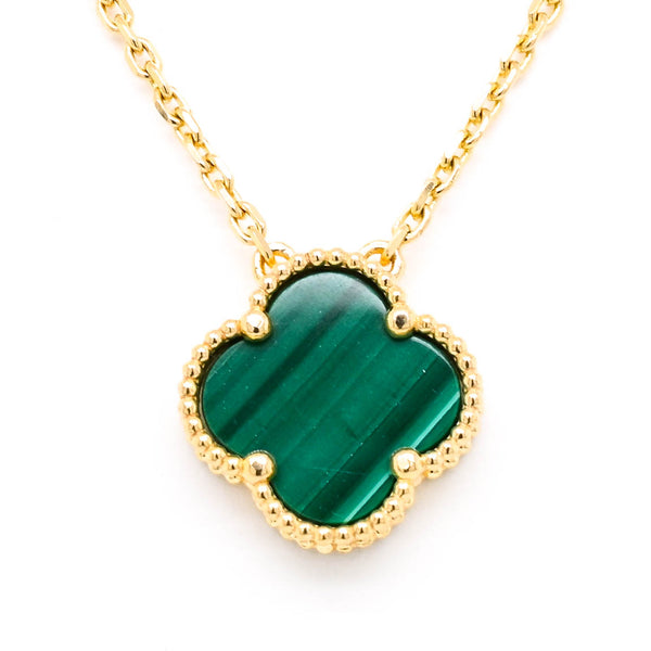 graziella 10KT Yellow Gold 18.5" Malachite Flower Necklace