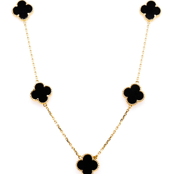 graziella 10KT Yellow Gold 18" Black Onyx Flower Necklace