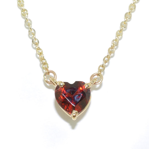 graziella 10KT Yellow Gold 18" Heart Shaped Garnet Necklace