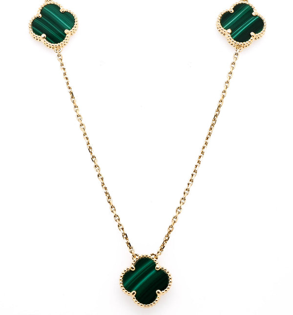 graziella 10KT Yellow Gold 18" Malachite Flower Necklace