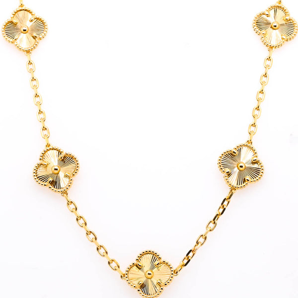 graziella 10KT Yellow Gold 18" Multi Clover Necklace