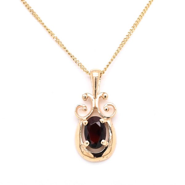 graziella 10KT Yellow Gold 18" Oval Shape Garnet Necklace