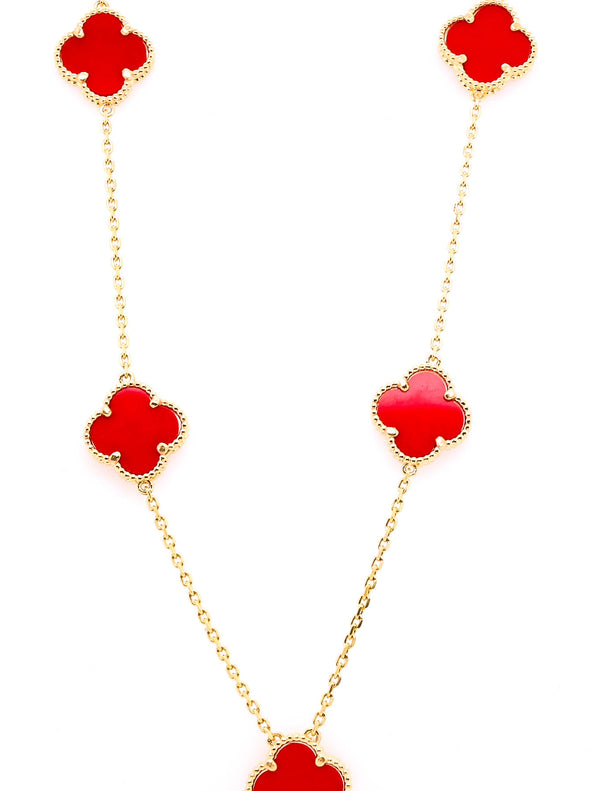 graziella 10KT Yellow Gold 18" Red Agate Flower Necklace