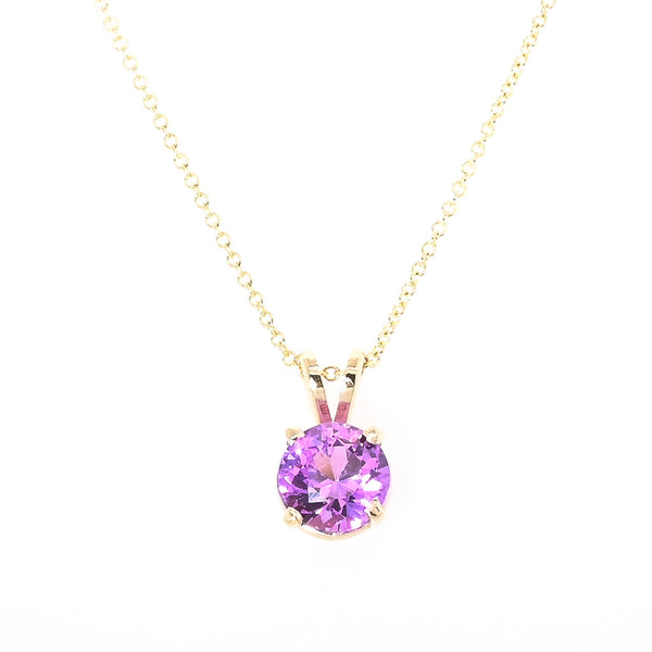 graziella 10KT Yellow Gold 18" Round Shape Simulated Alexandrite Necklace: