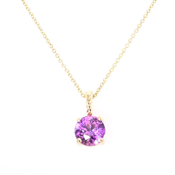 graziella 10KT Yellow Gold 18" Round Shape Simulated Alexandrite Necklace: