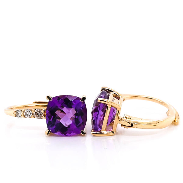 graziella 10KT Yellow Gold 2.50CTW Amethyst and Diamond Earrings
