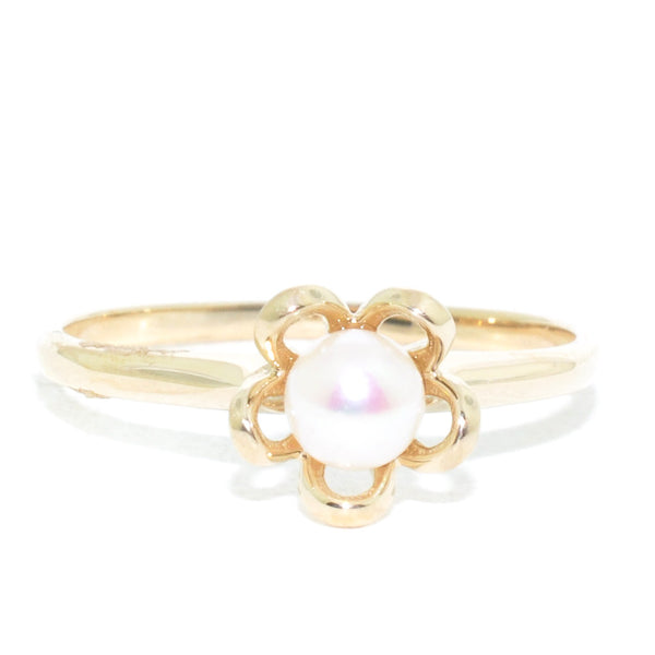 graziella 10KT Yellow Gold 2MM Cultured Pearl Childrens Ring. Band Width :1M