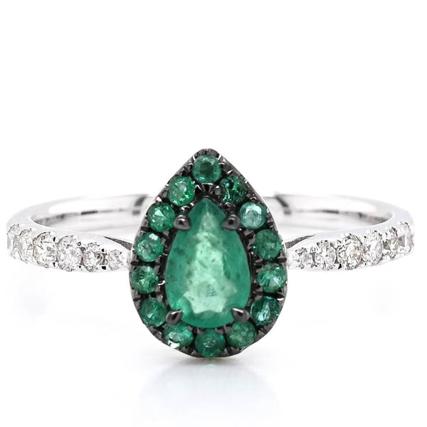 graziella 10KT Yellow Gold .45CTW Pear Shape Emerald & Diamond Ring