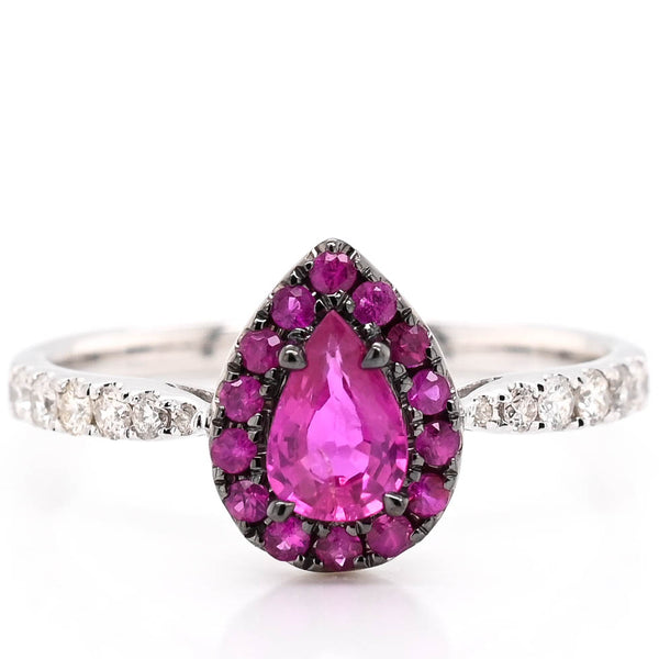graziella 10KT Yellow Gold .45CTW Pear Shape Ruby & Diamond Ring