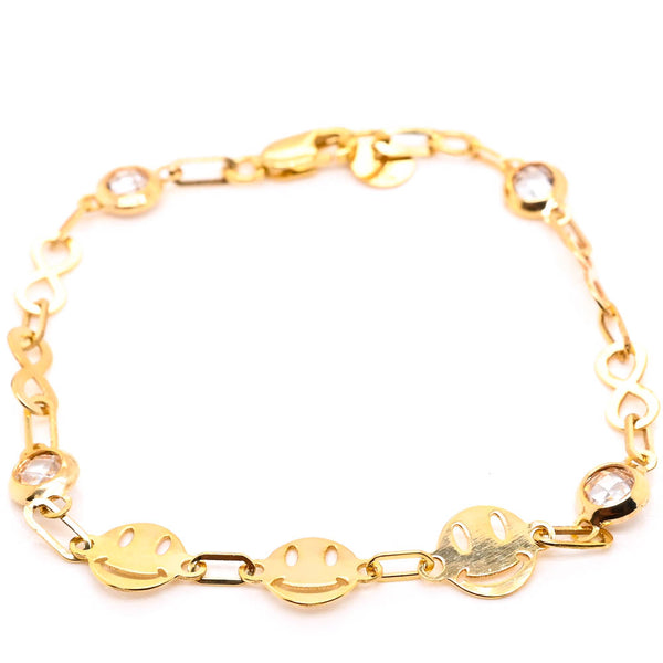 graziella 10KT Yellow Gold 6.25" Smiley C.Z Childrens Bracelet