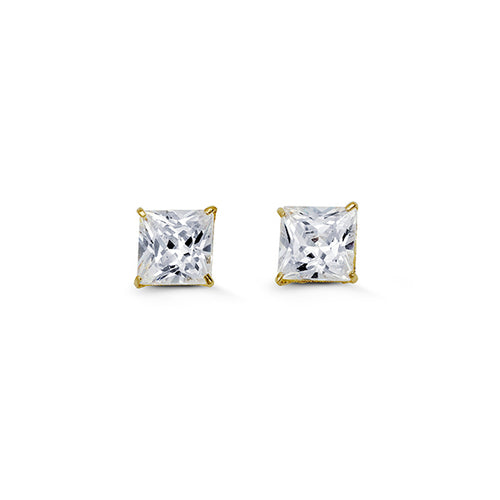 graziella 10KT Yellow Gold 6MM Princess Cut C.Z Stud Earrings