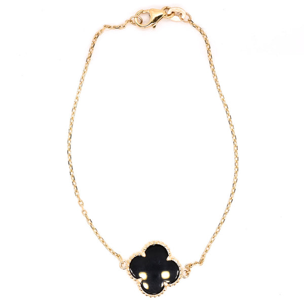 graziella 10KT Yellow Gold 7.5" Black Onyx Flower Bracelet
