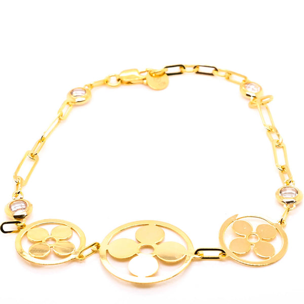 graziella 10KT Yellow Gold 7.5" C.Z Flower Paperclip Bracelet