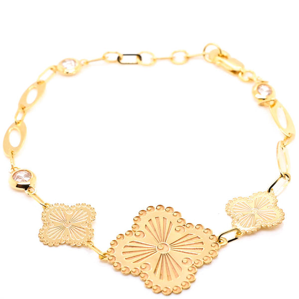 graziella 10KT Yellow Gold 7.5" C.Z Flower Paperclip Bracelet