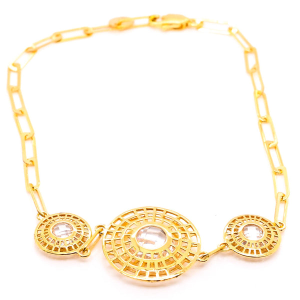 graziella 10KT Yellow Gold 7.5" C.Z Paperclip Bracelet