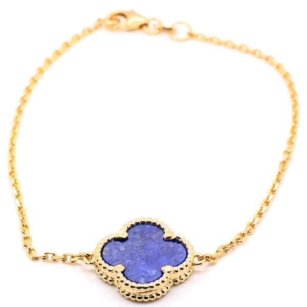 graziella 10KT Yellow Gold 7.5" Lapis Flower Bracelet