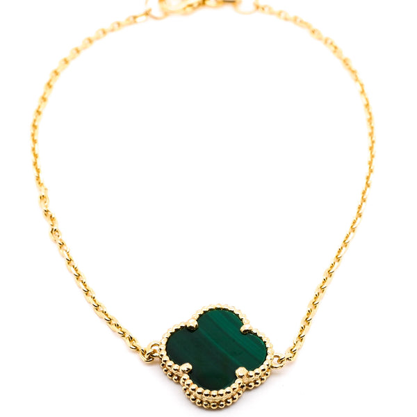 graziella 10KT Yellow Gold 7.5" Malachite Flower Bracelet. Flower Dimensions: