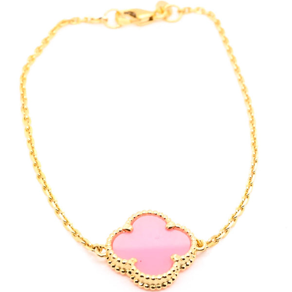 graziella 10KT Yellow Gold 7.5" Pink Flower Bracelet
