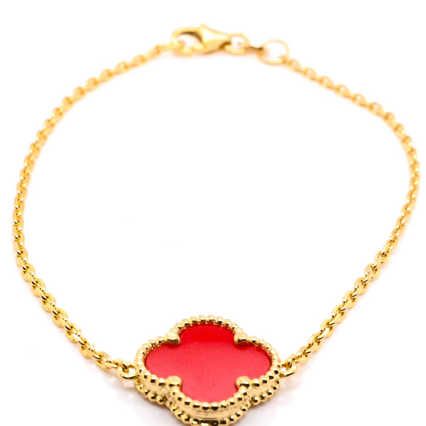 graziella 10KT Yellow Gold 7.5" Red Agate Flower Bracelet