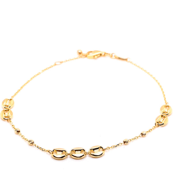 graziella 10KT Yellow Gold 7.75" Puff Mariner Link Chain Bracelet