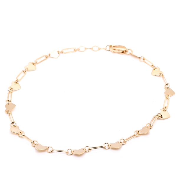 graziella 10Kt Yellow Gold 7" Heart Paper Clip Chain Bracelet