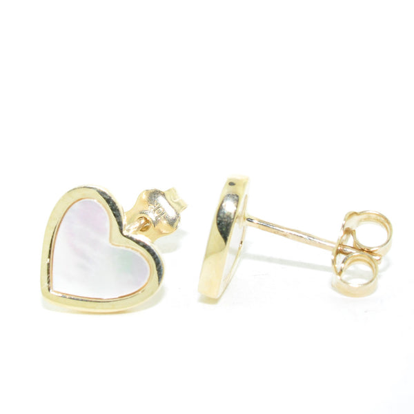 graziella 10KT Yellow Gold 8MM Heart Shaped Mother Of Pearl Stud Earrings