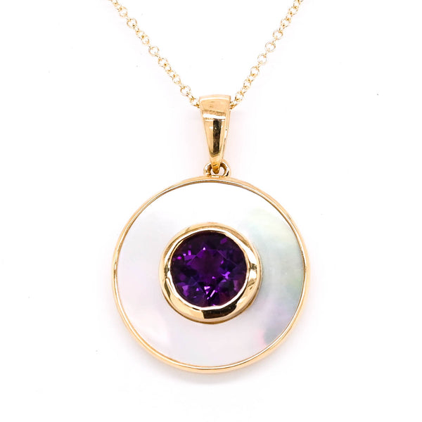 graziella 10KT Yellow Gold Amethyst and Mother Of Pearl Necklace