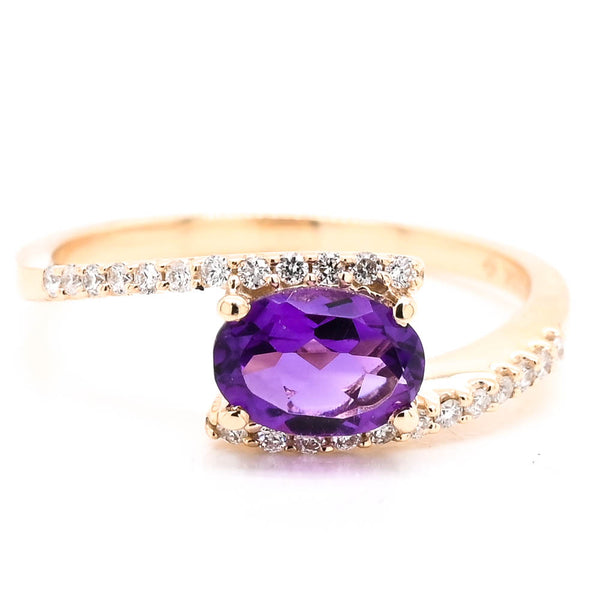 graziella 10KT Yellow Gold Amethyst & Diamond Ring. Amethyst: 7x5mm Diamond