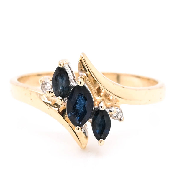 graziella 10KT Yellow Gold Blue Sapphire & Diamond Ring