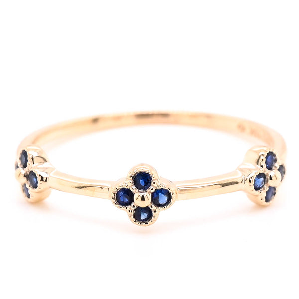 graziella 10KT Yellow Gold Blue Sapphire Flower Ring