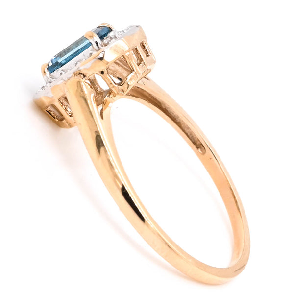 Graziella 10KT Yellow Gold Blue Topaz & Diamond Halo Set Ring
