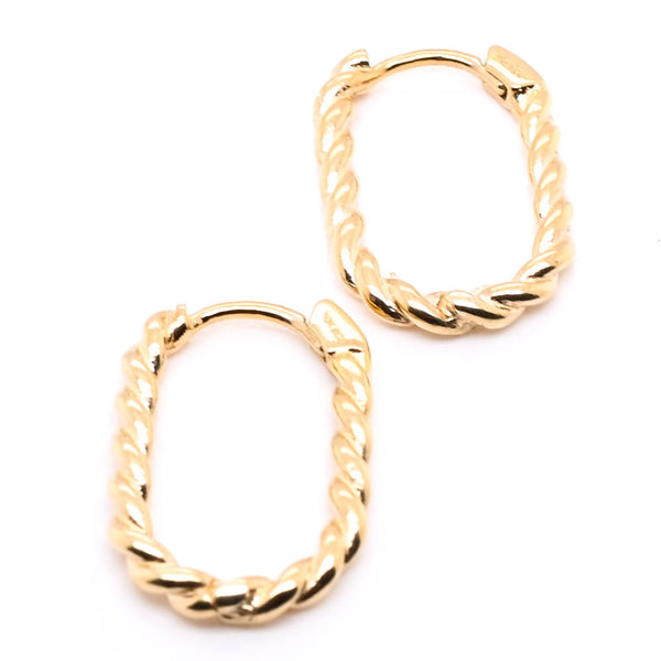 graziella 10KT Yellow Gold Braided Oval Huggie Earrings