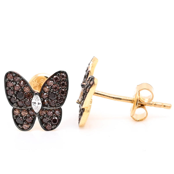 graziella 10KT Yellow Gold C.Z Butterfly Stud Earrings