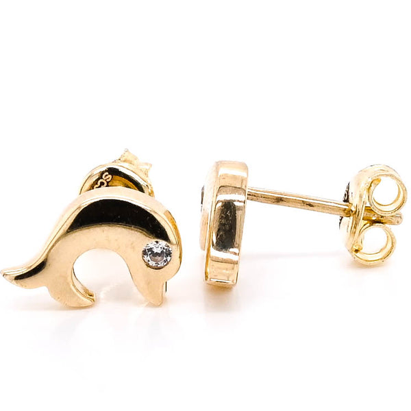 graziella 10KT Yellow Gold C.Z Dolphin Stud Earrings