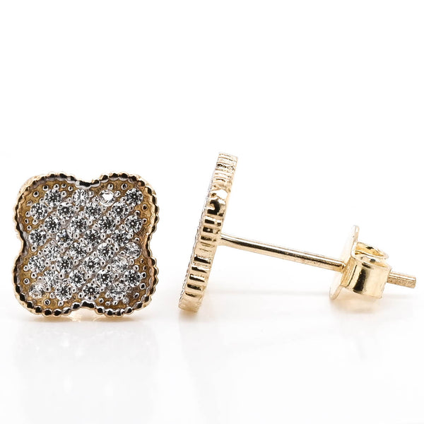 graziella 10KT Yellow Gold C.Z Flower Stud Earrings