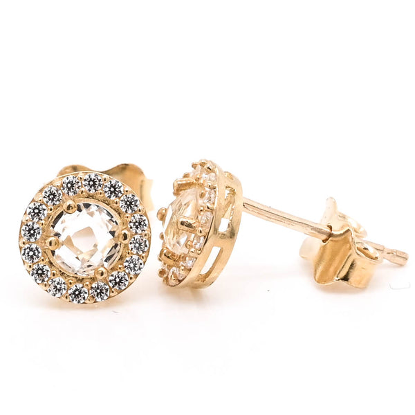 graziella 10KT Yellow Gold C.Z Halo Set Stud Earrings