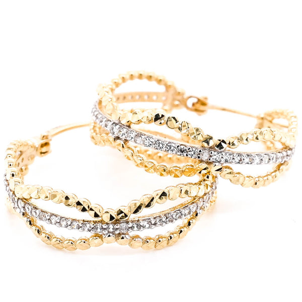 graziella 10KT Yellow Gold C.Z Medium Hoop Earrings