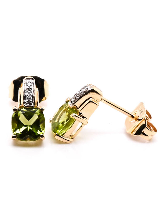 graziella 10KT Yellow Gold Cushion Cut Peridot & Diamond Earrings