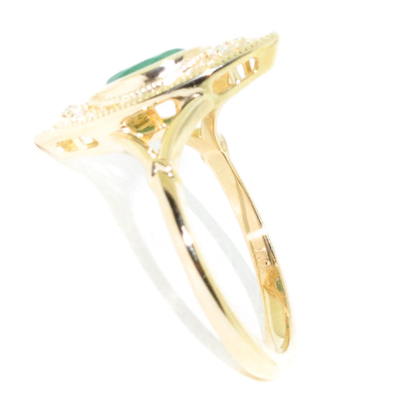 Graziella 10KT Yellow Gold Green Emerald And Diamond Ring