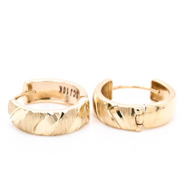 graziella 10KT Yellow Gold Huggie Earrings. Overall Dimensions: 15mm Thickn