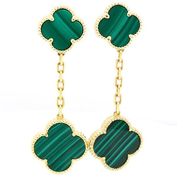 graziella 10KT Yellow Gold Malachite Flower Drop Earrings