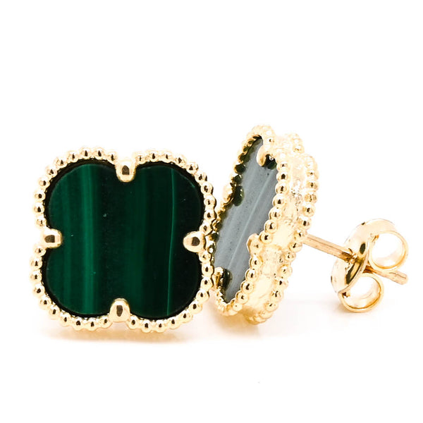 graziella 10KT Yellow Gold Malachite Flower Earrings