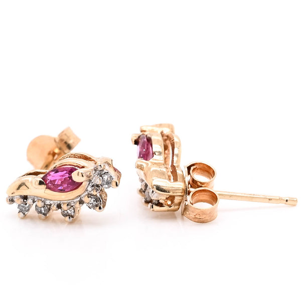 graziella 10KT Yellow Gold Marquise Shape Ruby & Diamond Earrings