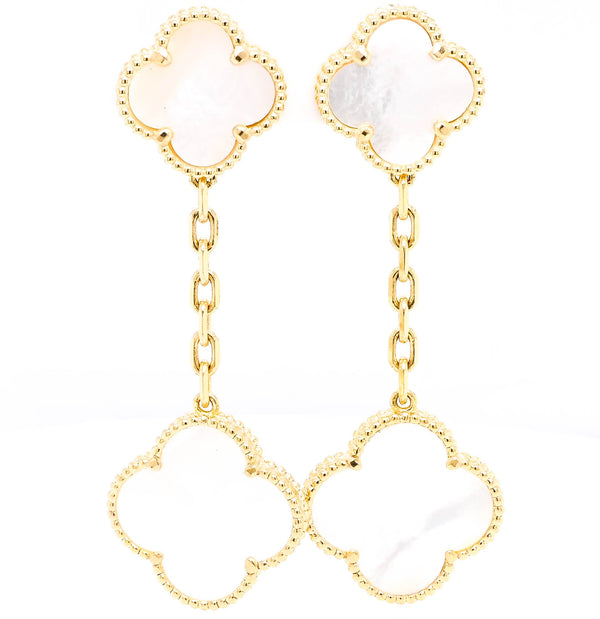graziella 10KT Yellow Gold Mother of Pearl Flower Drop Earrings