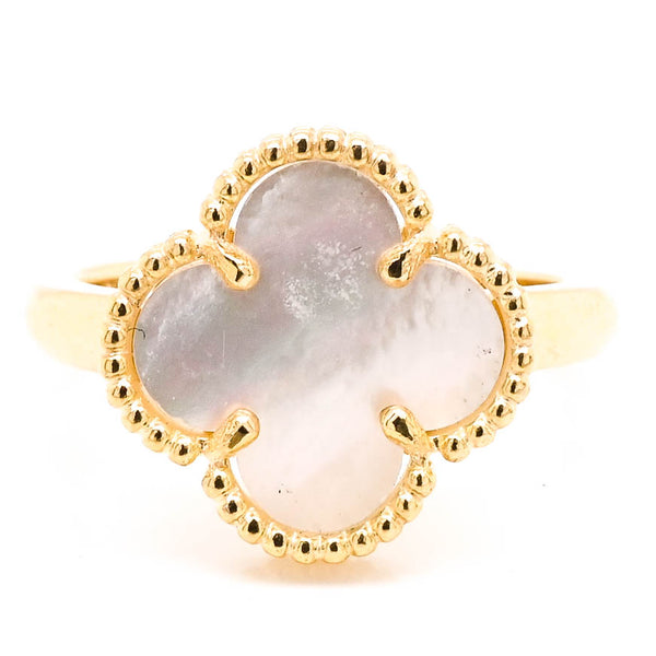 graziella 10KT Yellow Gold Mother Of Pearl Flower Ring