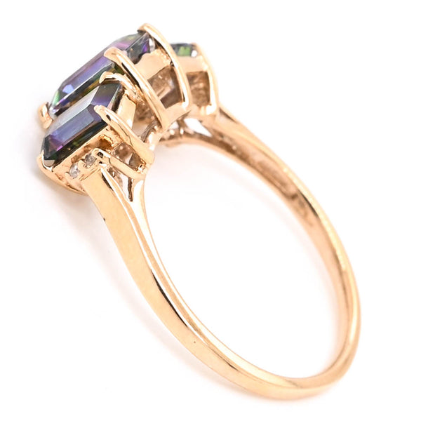 Graziella 10KT Yellow Gold Mystic Topaz & Diamond Ring
