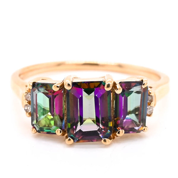 graziella 10KT Yellow Gold Mystic Topaz & Diamond Ring