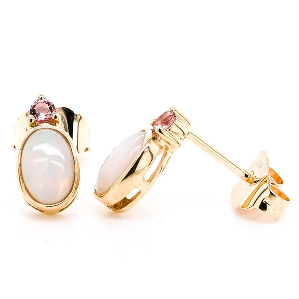 graziella 10KT Yellow Gold Opal and Pink Tourmaline Earrings