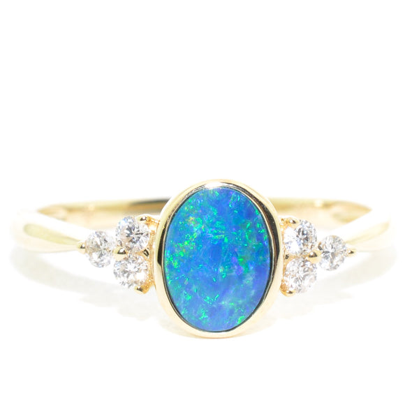 graziella 10KT Yellow Gold Opal Doublet and Diamond Ring