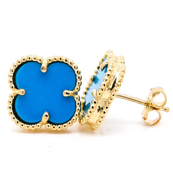 graziella 10KT Yellow Gold Turquoise Flower Earrings